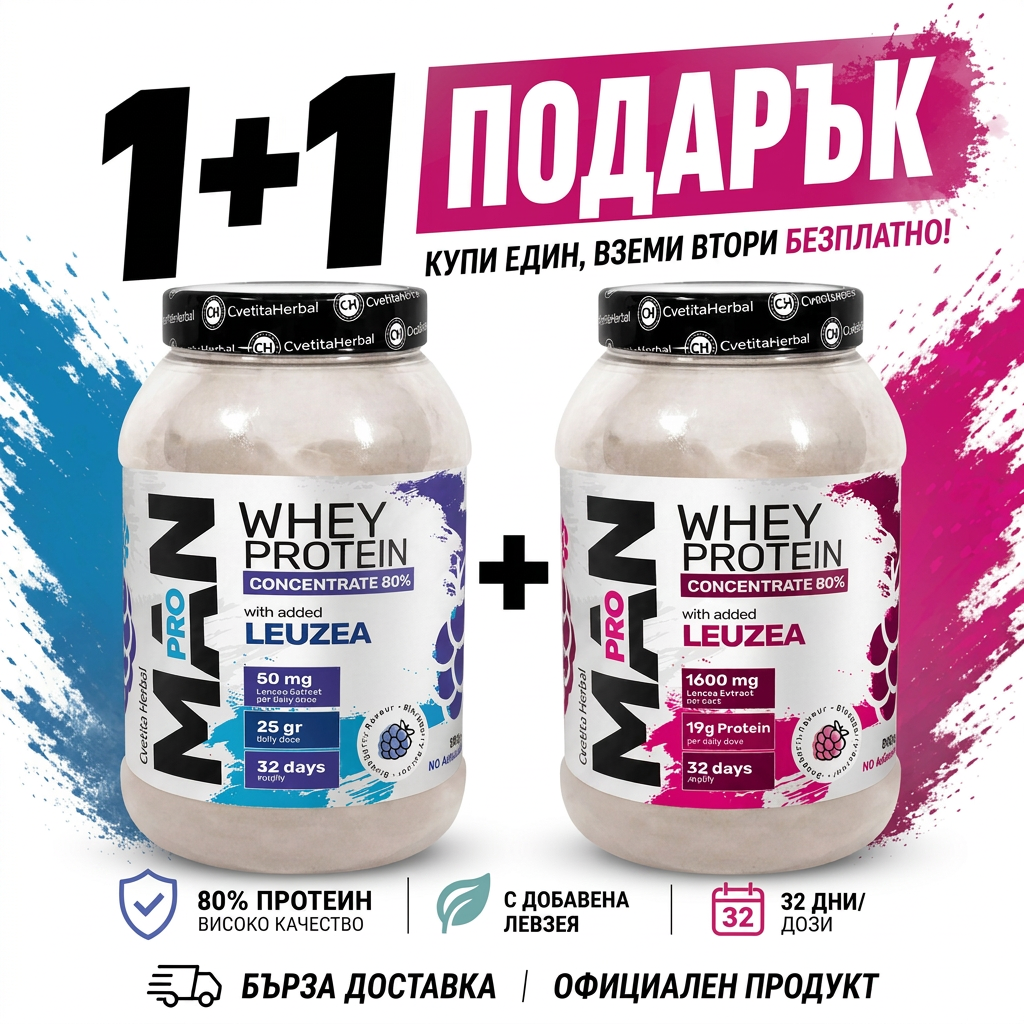Суроватъчен Протеин с Левзея и Папая Ензими - MAN PRO WHEY CONCENTRATE (800 gr)