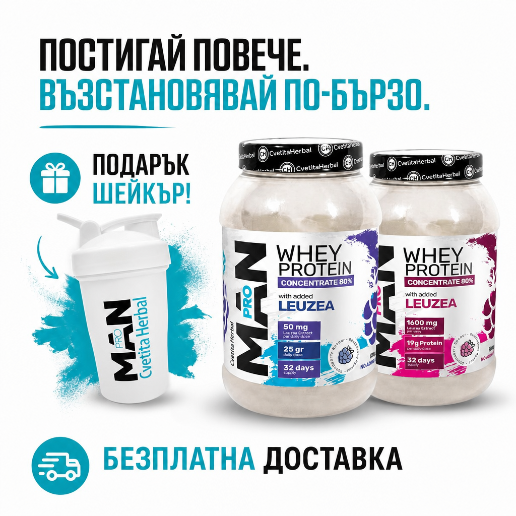 Суроватъчен Протеин с Левзея и Папая Ензими - MAN PRO WHEY CONCENTRATE (800 gr)